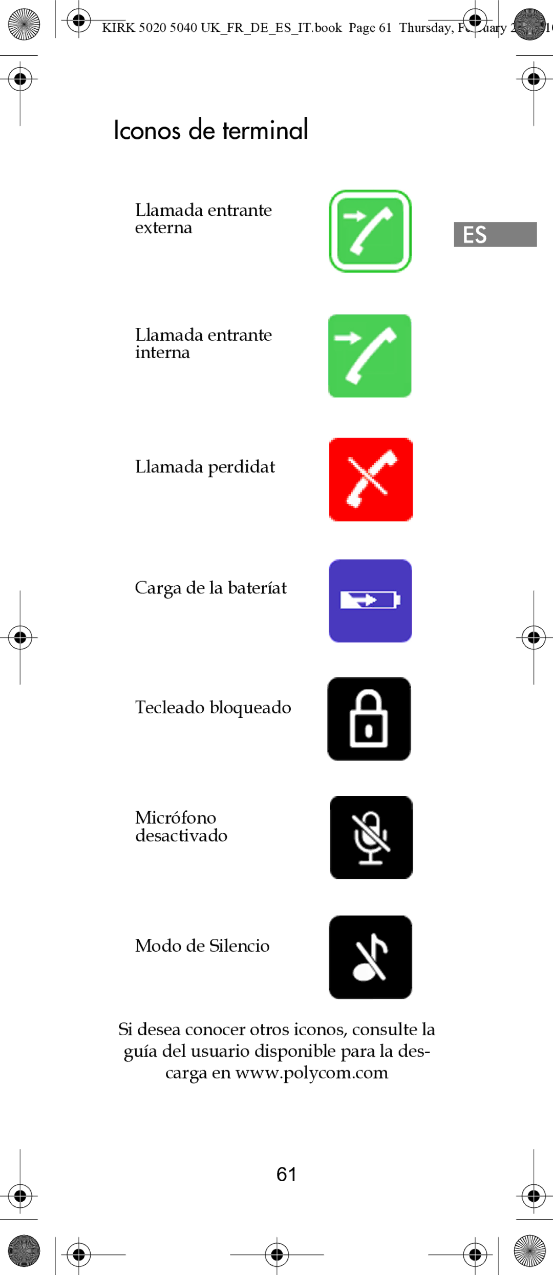 Polycom 14171914-HD manual Iconos de terminal 