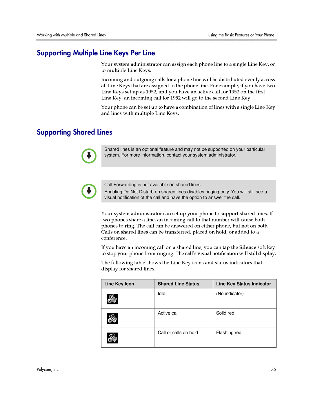 Polycom 1725-16829-001, 1500 C manual Supporting Multiple Line Keys Per Line, Supporting Shared Lines 