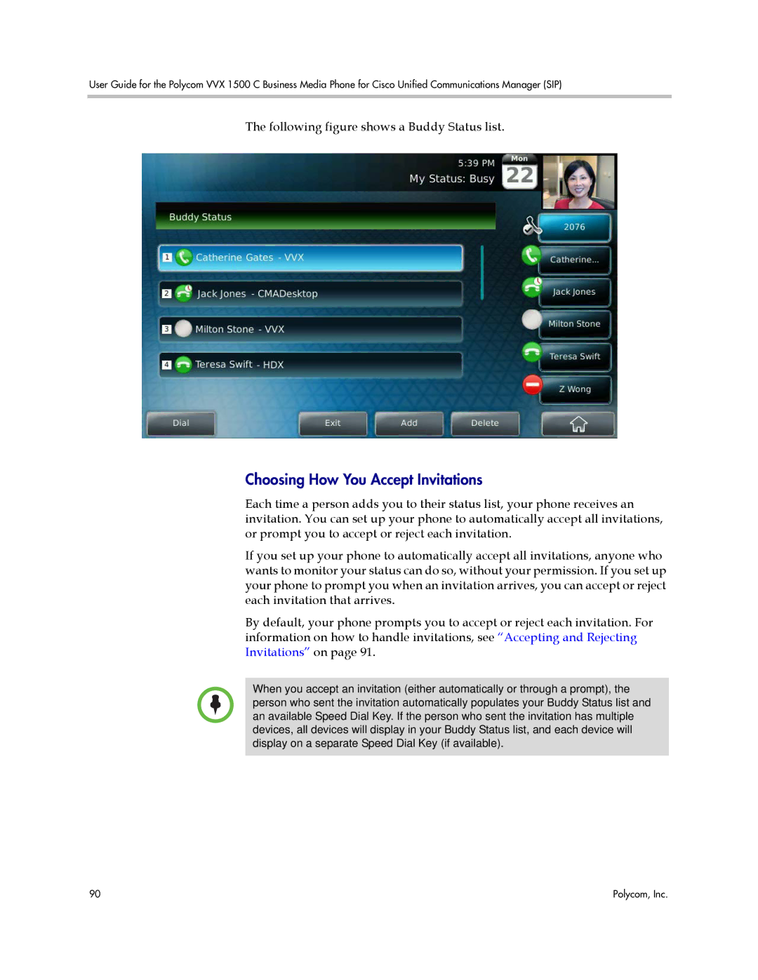 Polycom 1500 C, 1725-16829-001 manual Choosing How You Accept Invitations 