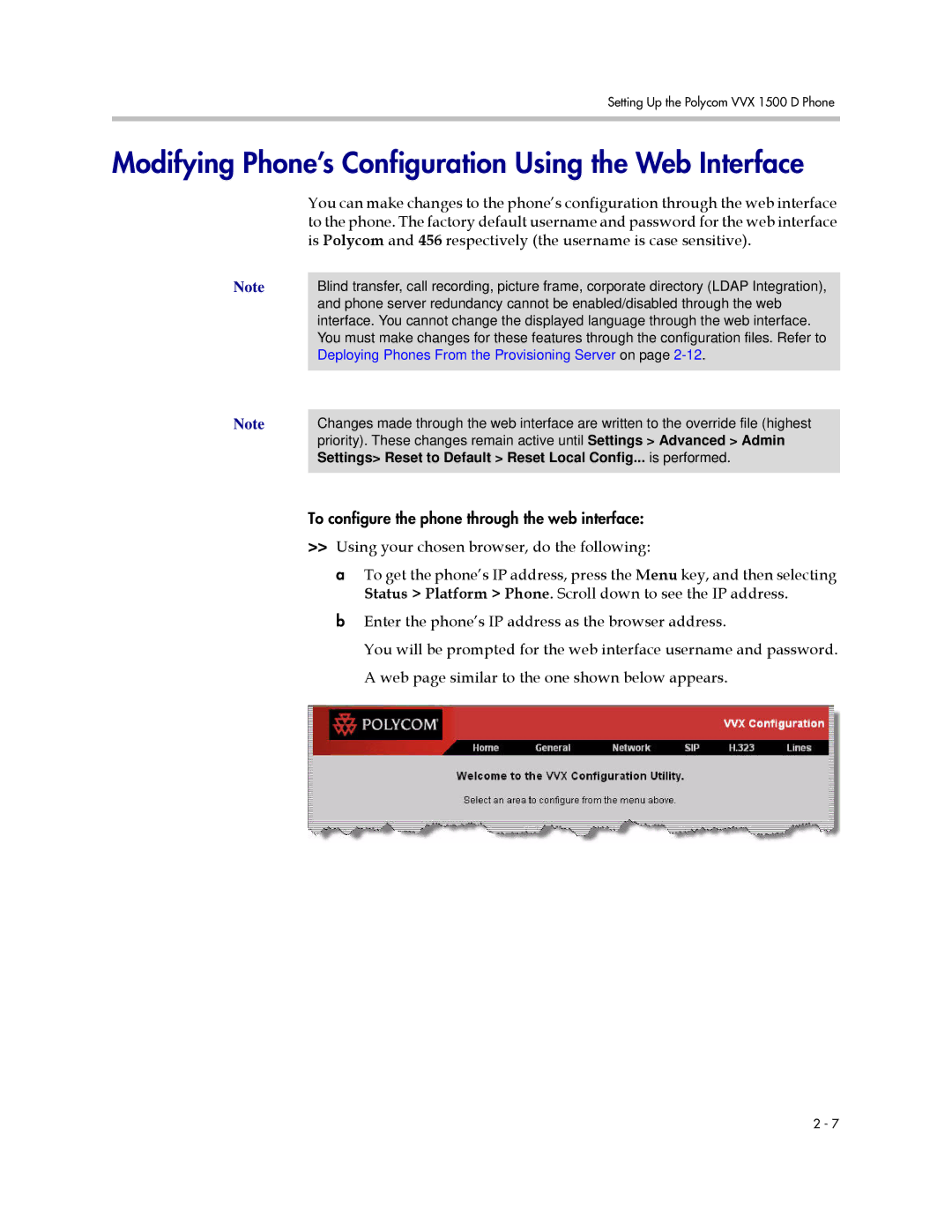 Polycom 1500 D Modifying Phone’s Configuration Using the Web Interface, Deploying Phones From the Provisioning Server on 