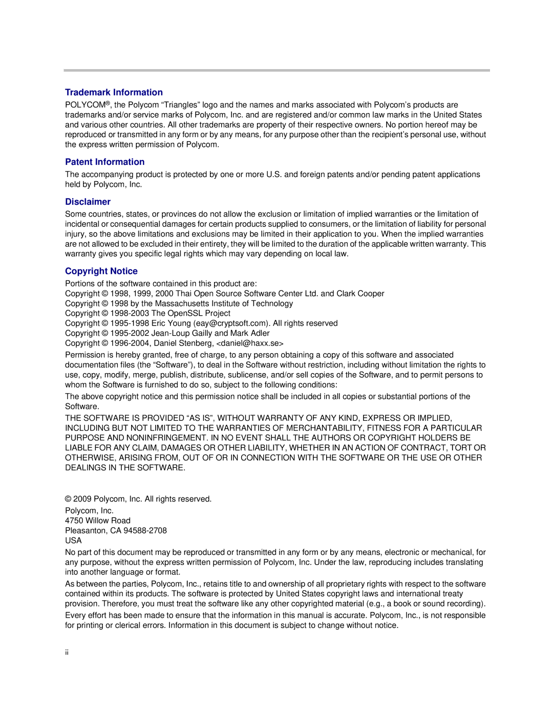 Polycom 1500 D manual Trademark Information 