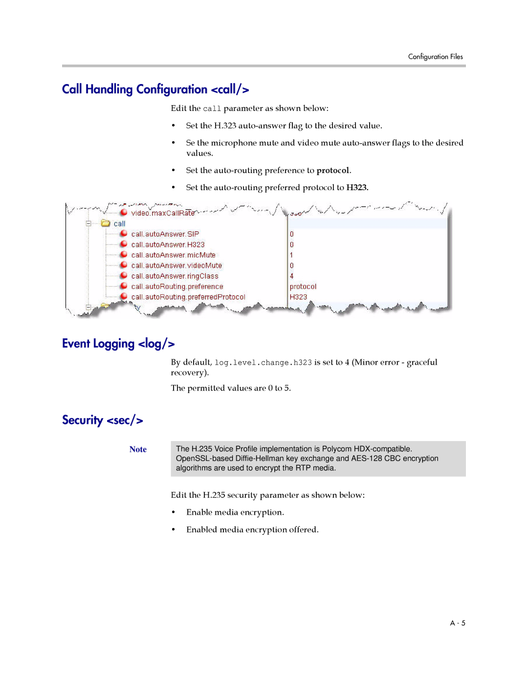 Polycom 1500 D manual Call Handling Configuration call, Event Logging log, Security sec 