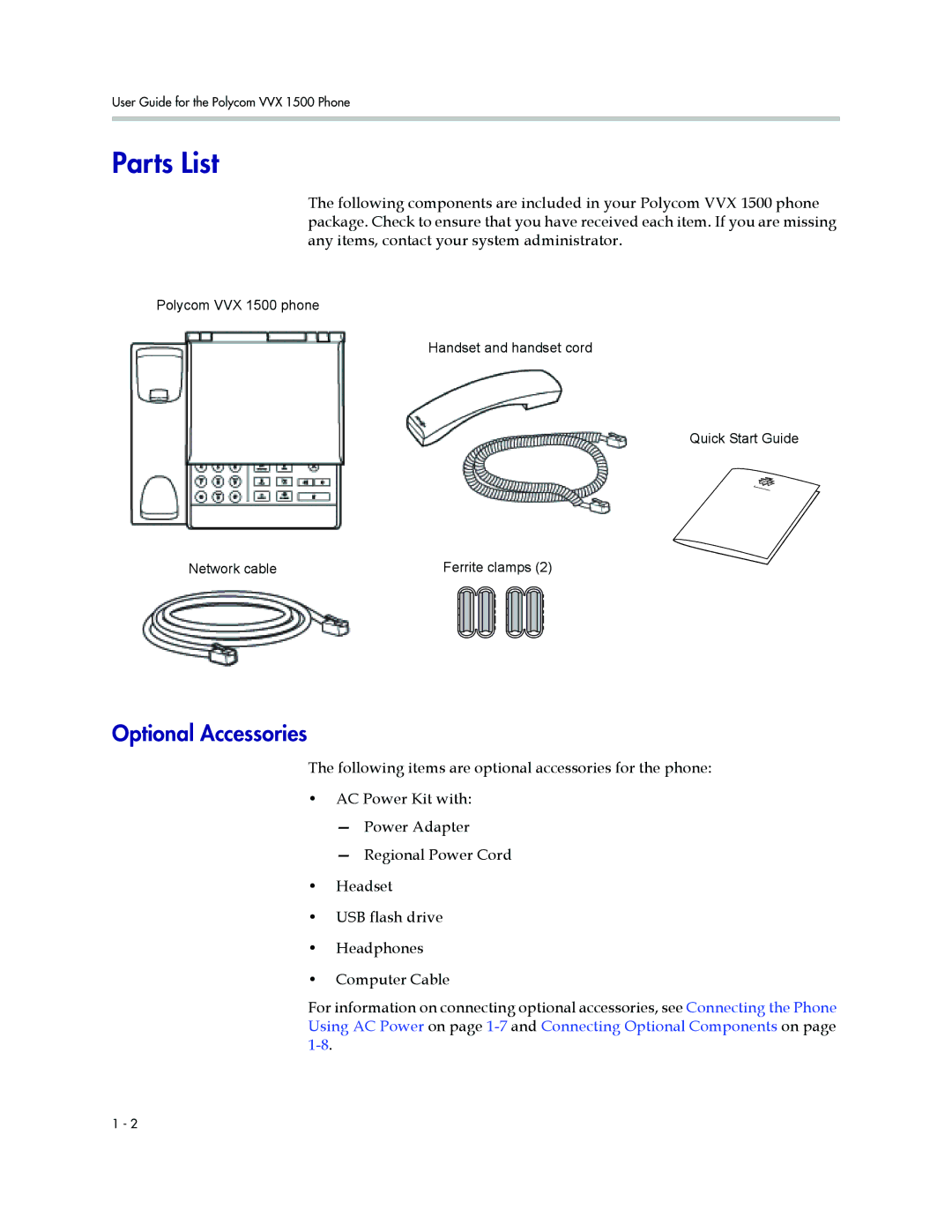 Polycom 1500 manual Parts List, Optional Accessories 