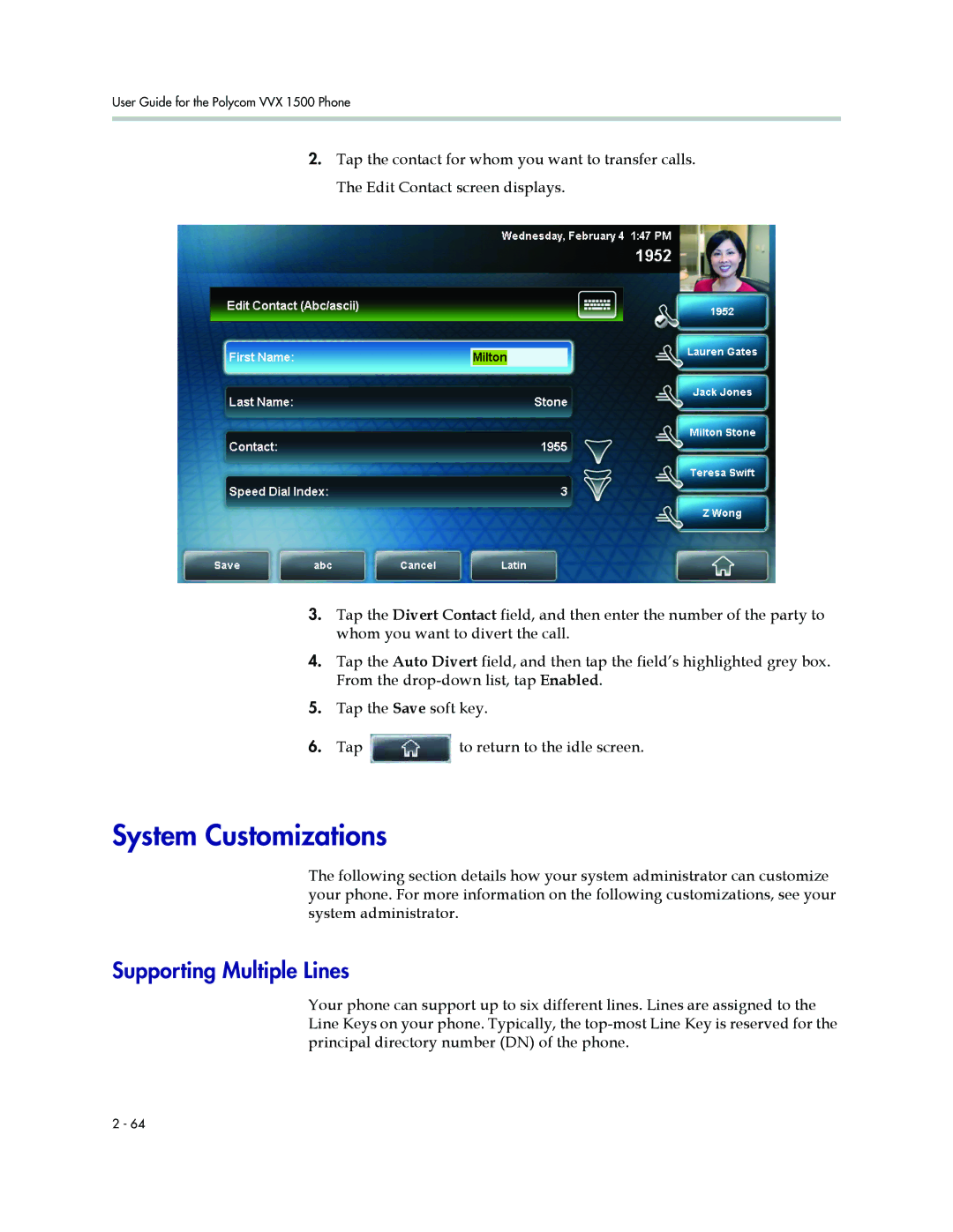 Polycom 1500 manual System Customizations, Supporting Multiple Lines 