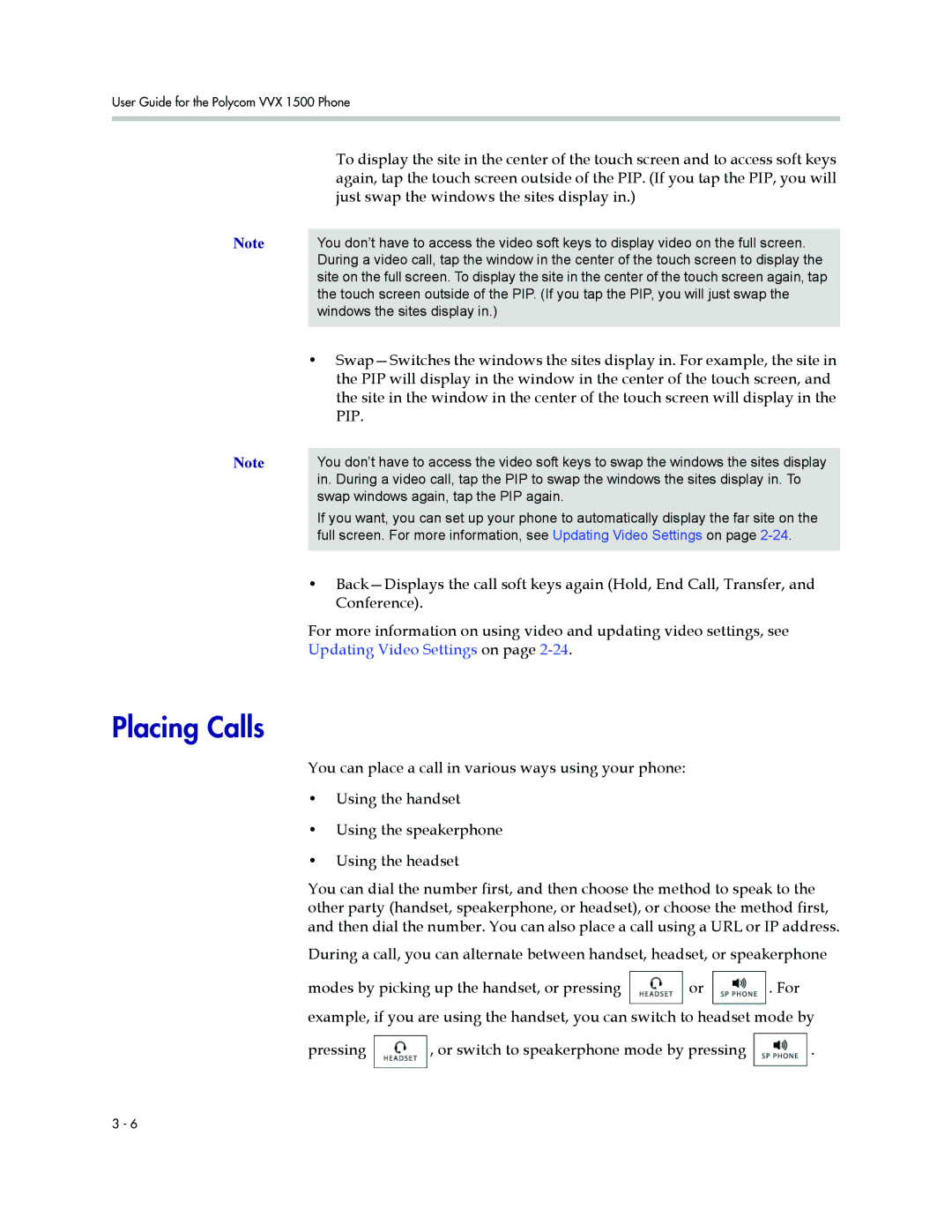 Polycom 1500 manual Placing Calls, Pip 