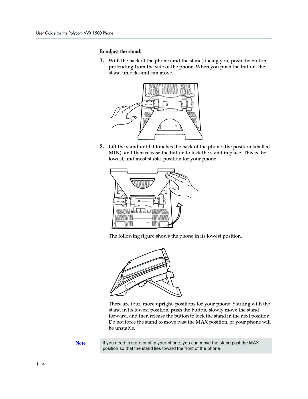 Polycom 1500 manual To adjust the stand 