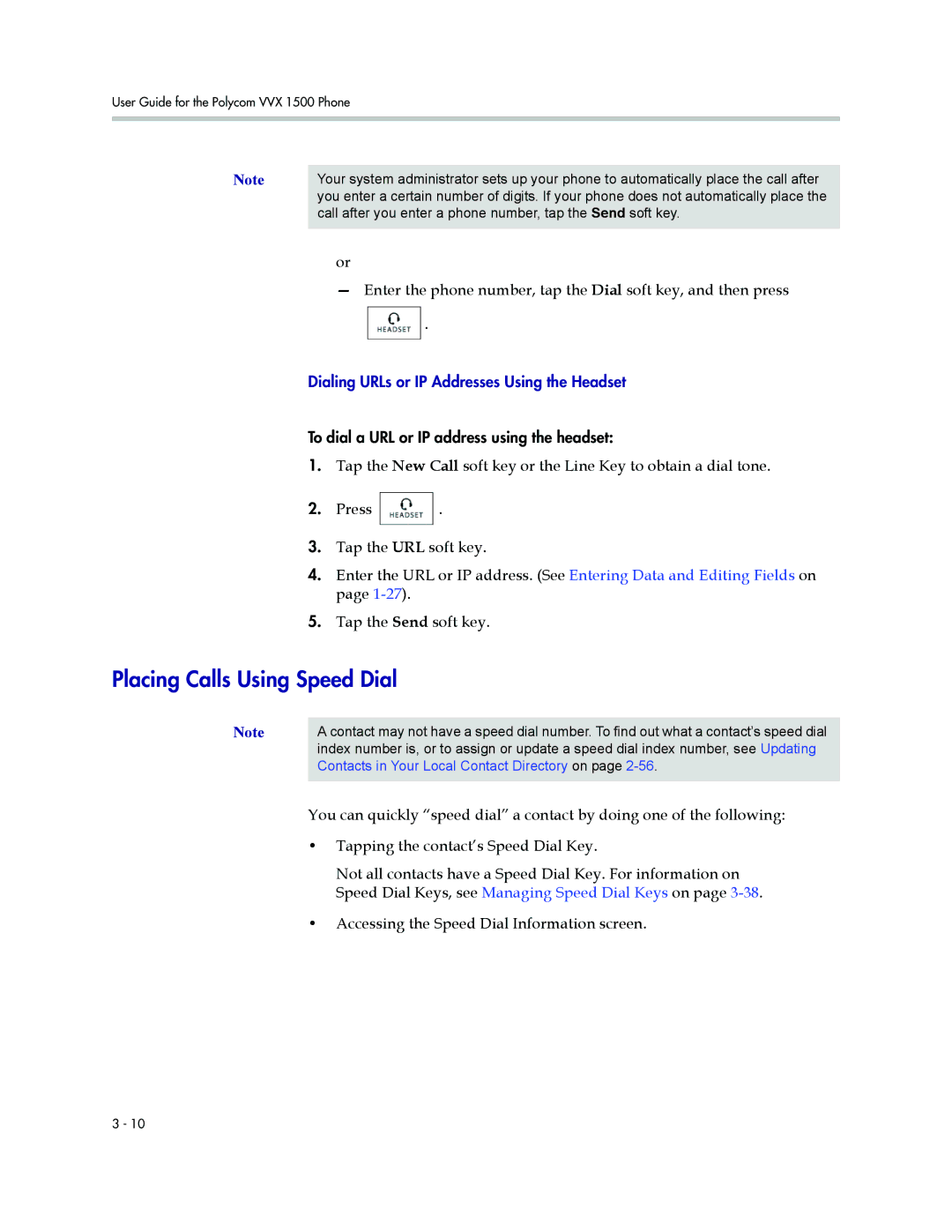 Polycom 1500 manual Placing Calls Using Speed Dial 