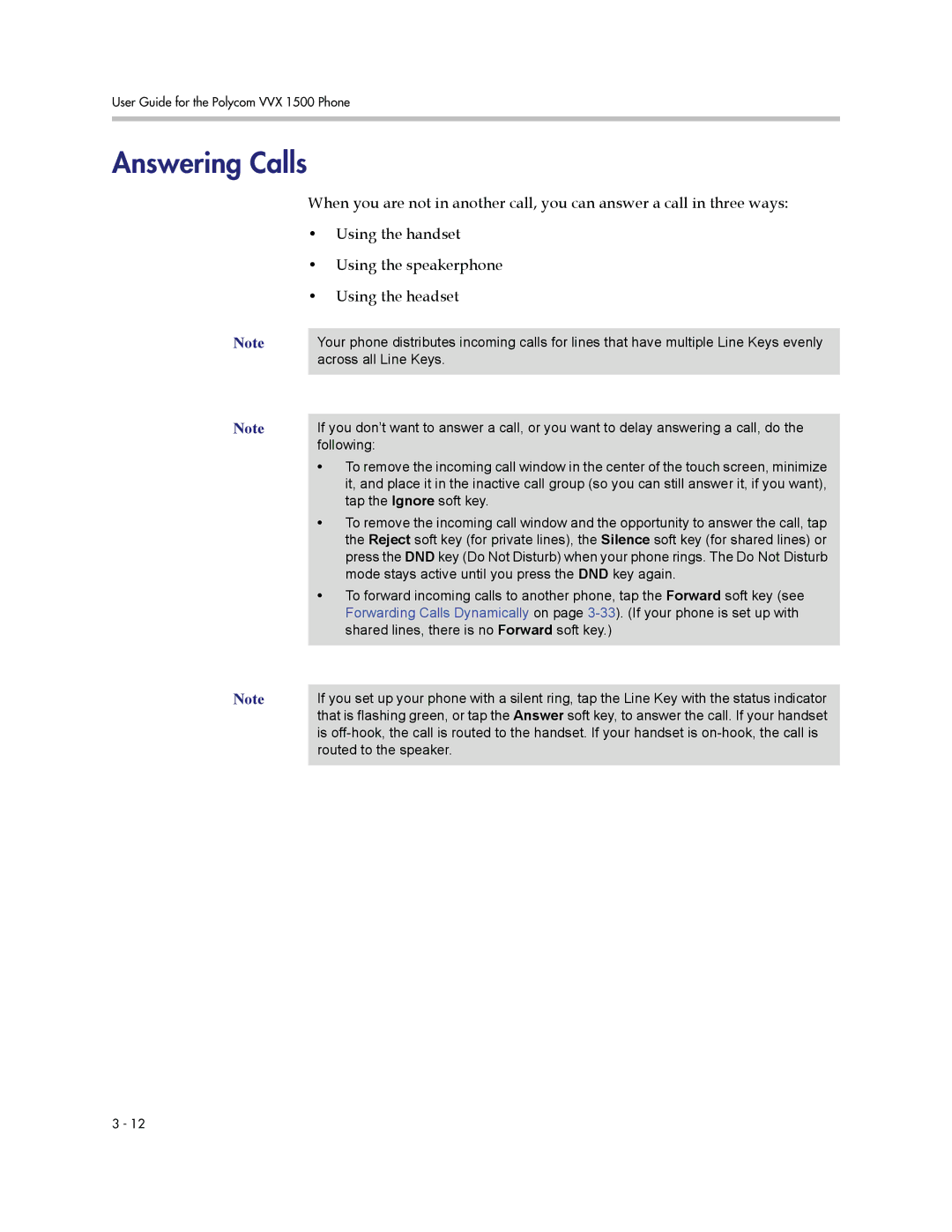 Polycom 1500 manual Answering Calls 