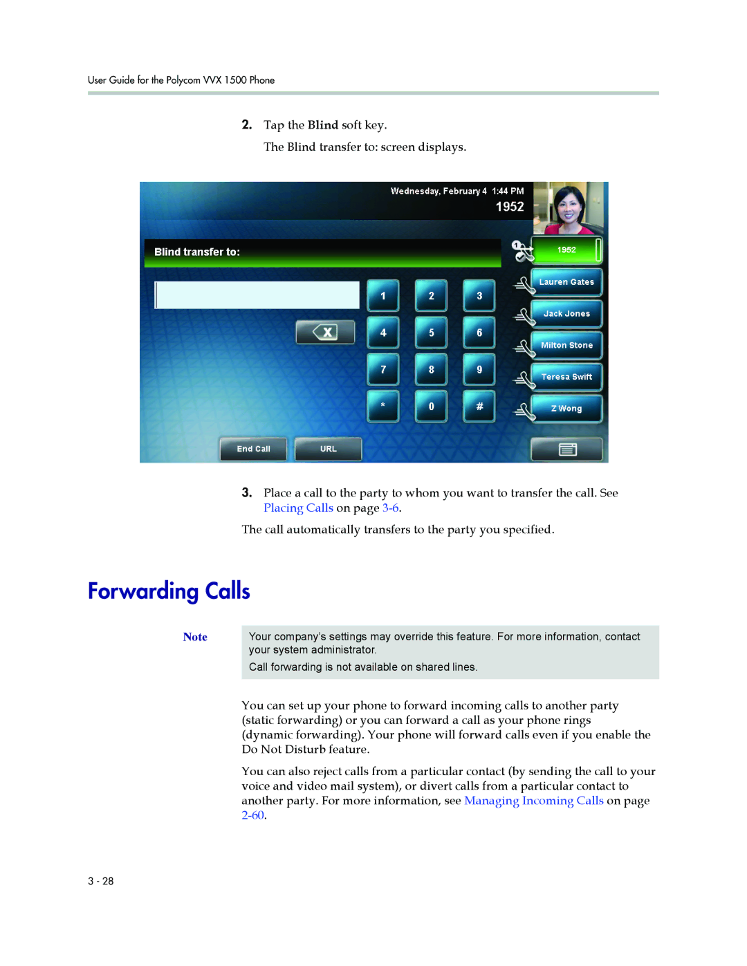 Polycom 1500 manual Forwarding Calls, Do Not Disturb feature 