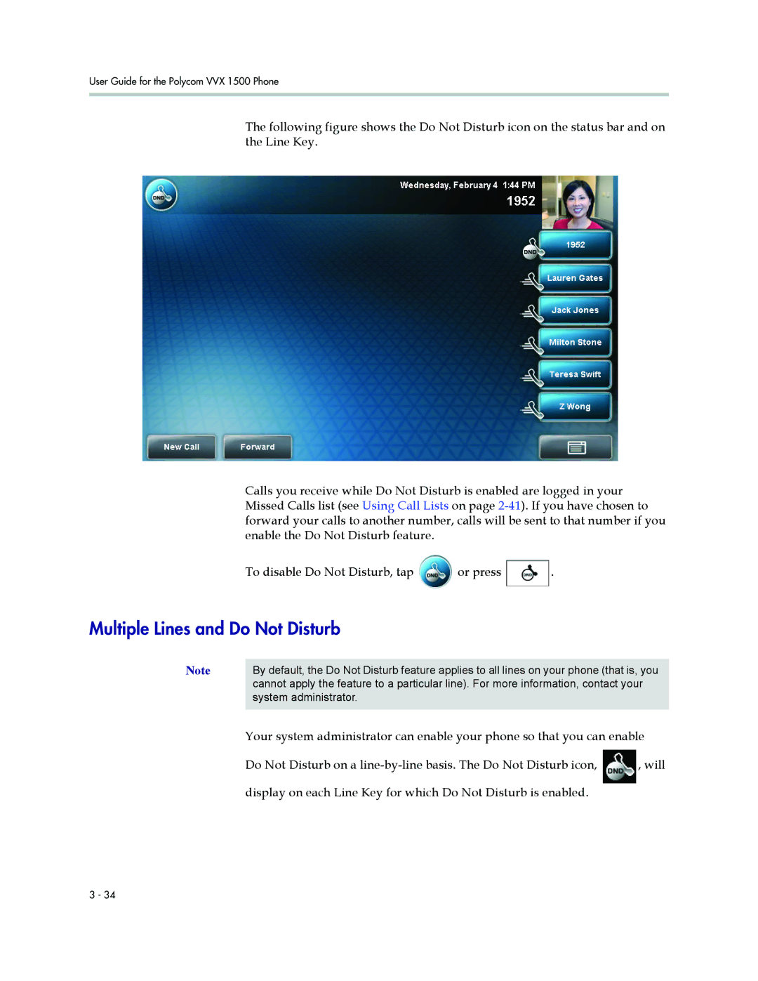 Polycom 1500 manual Multiple Lines and Do Not Disturb 