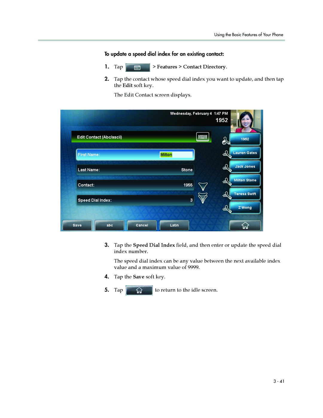 Polycom 1500 manual To update a speed dial index for an existing contact 