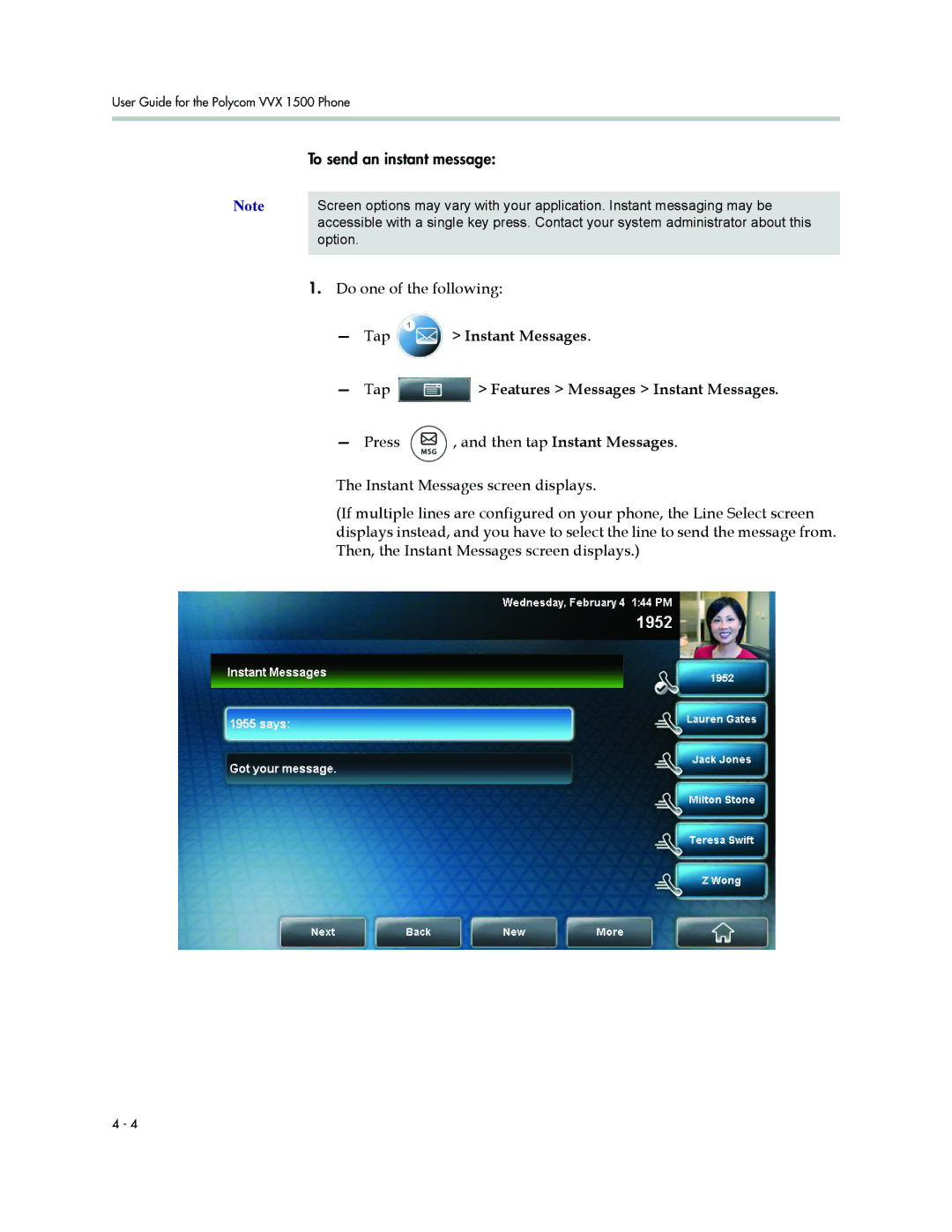 Polycom 1500 manual To send an instant message 