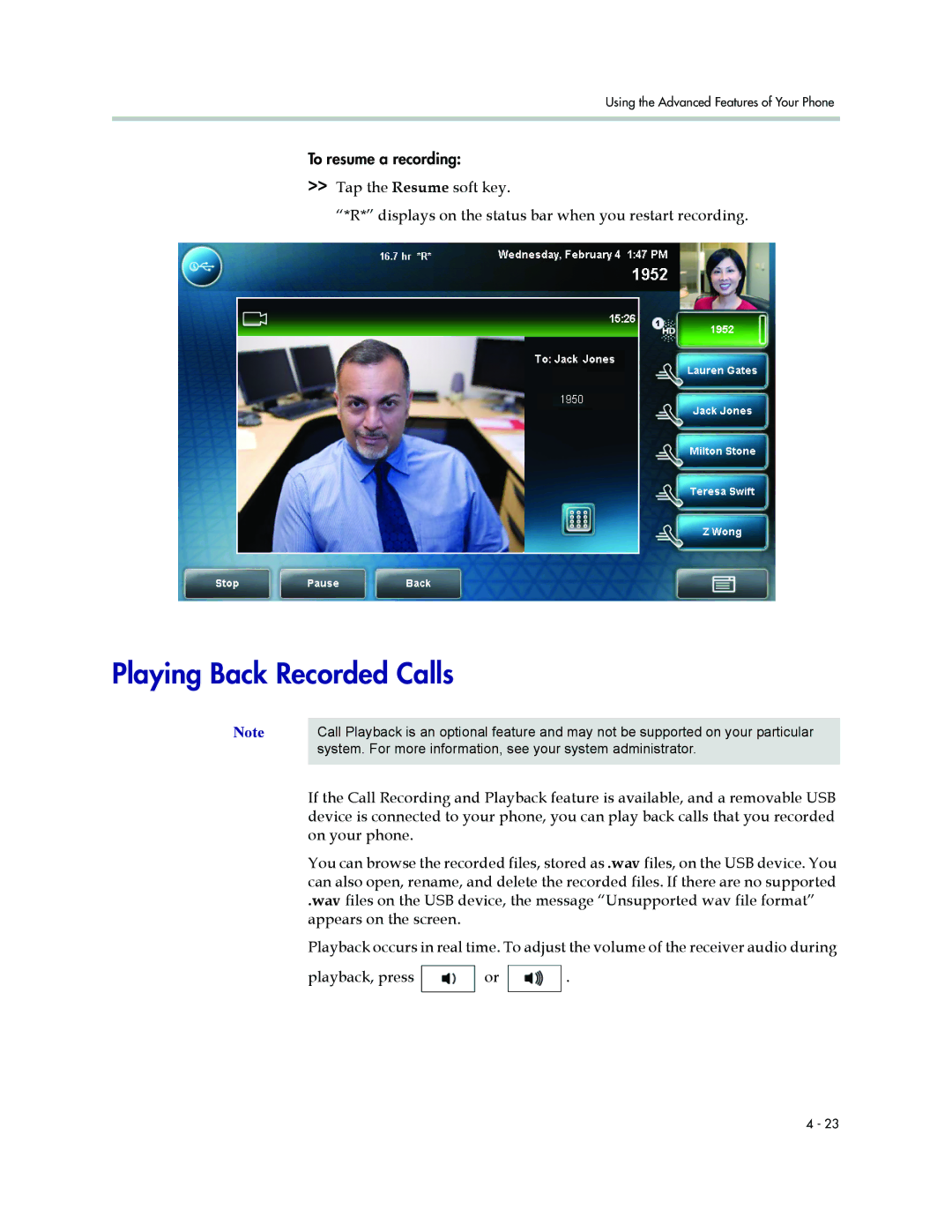 Polycom 1500 manual Playing Back Recorded Calls 