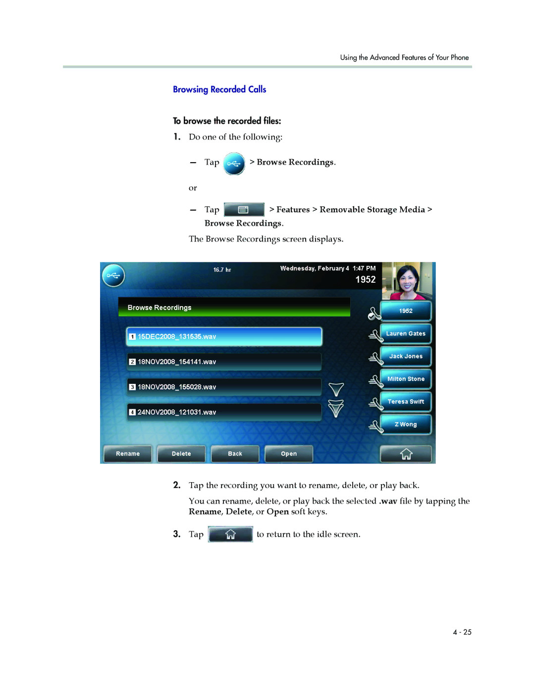 Polycom 1500 manual Browsing Recorded Calls 