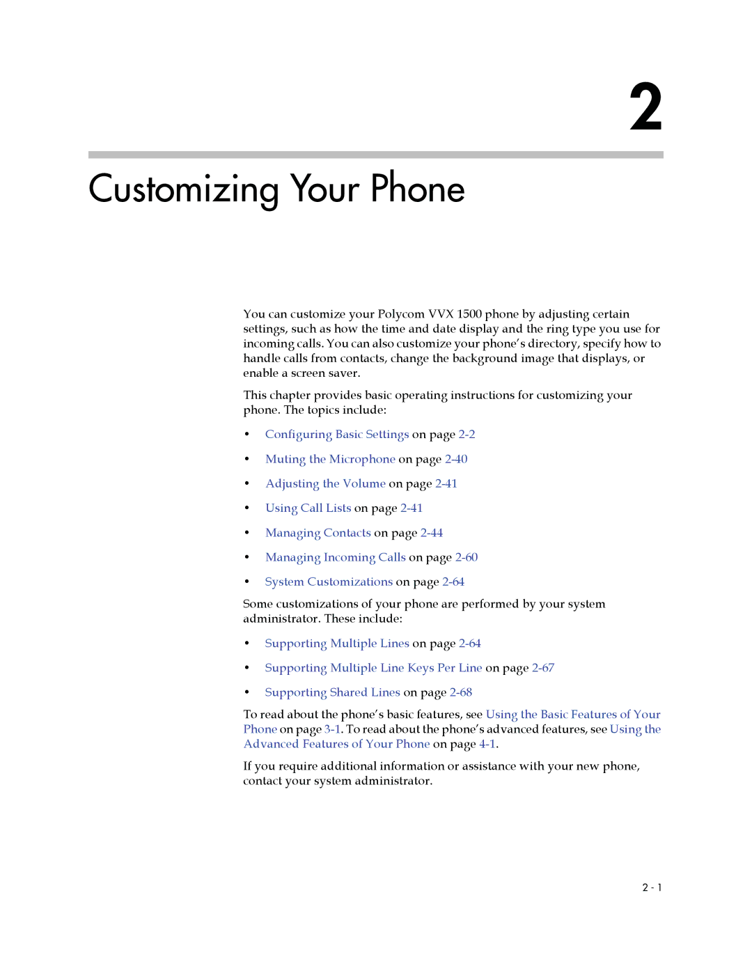 Polycom 1500 manual Customizing Your Phone 