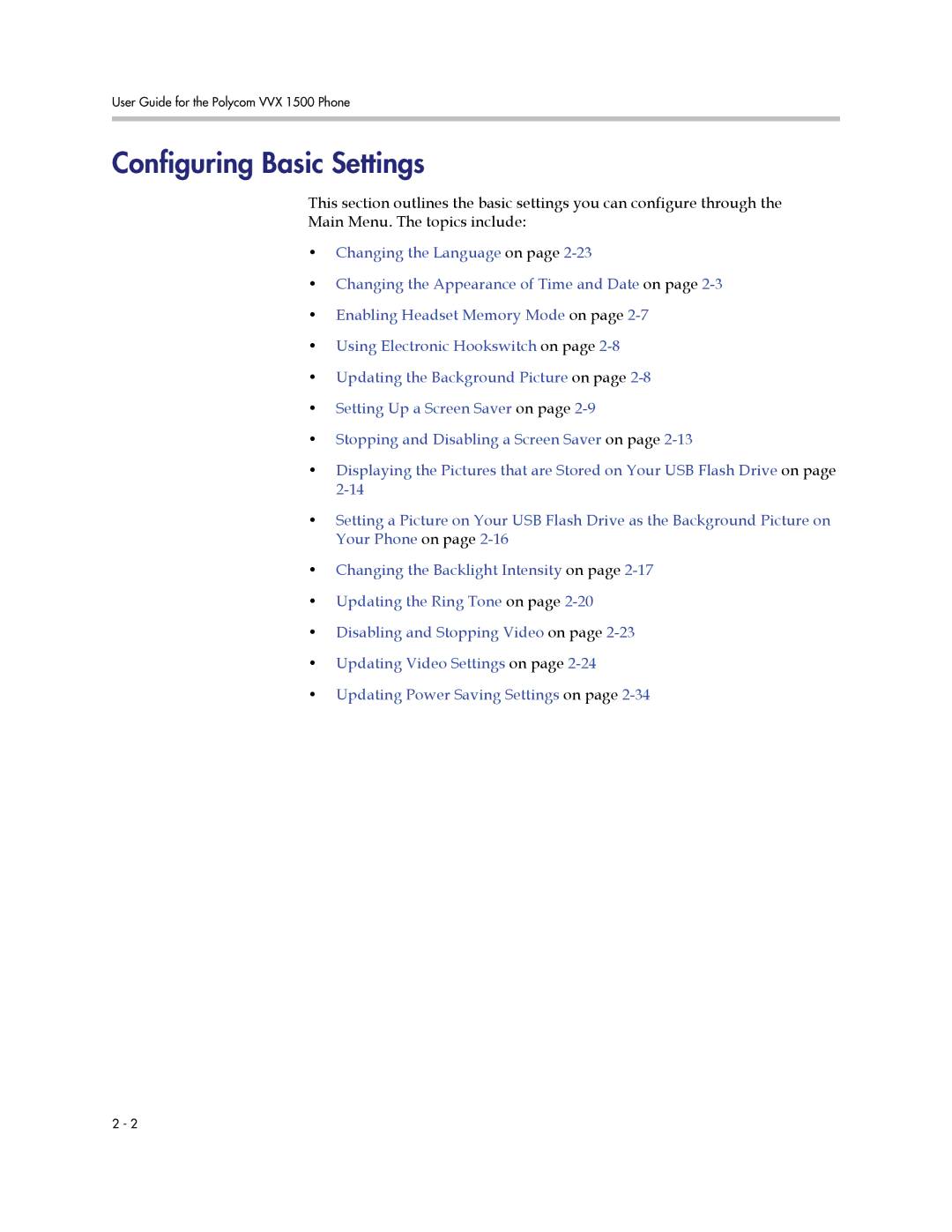 Polycom 1500 manual Configuring Basic Settings 