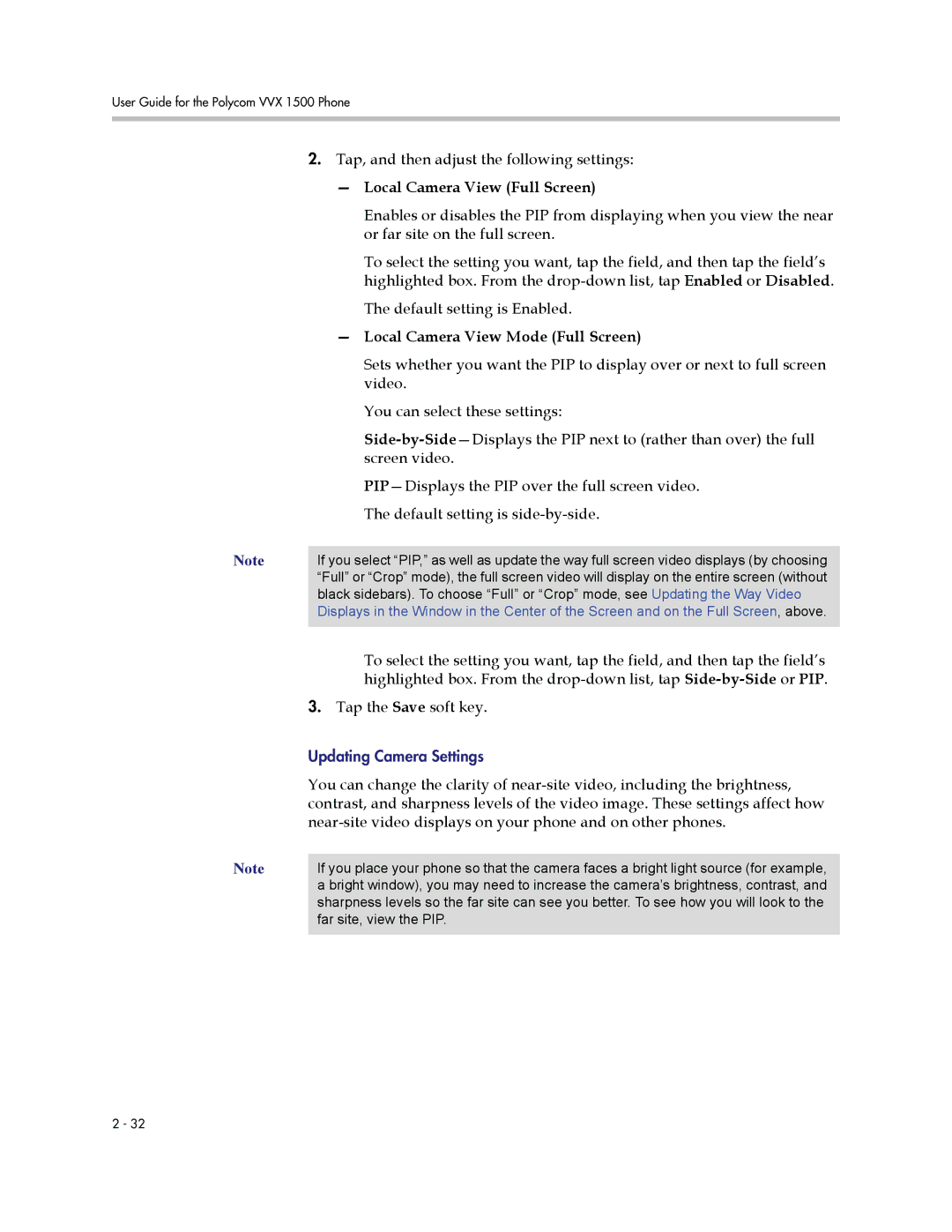 Polycom 1500 manual Local Camera View Full Screen, Local Camera View Mode Full Screen 