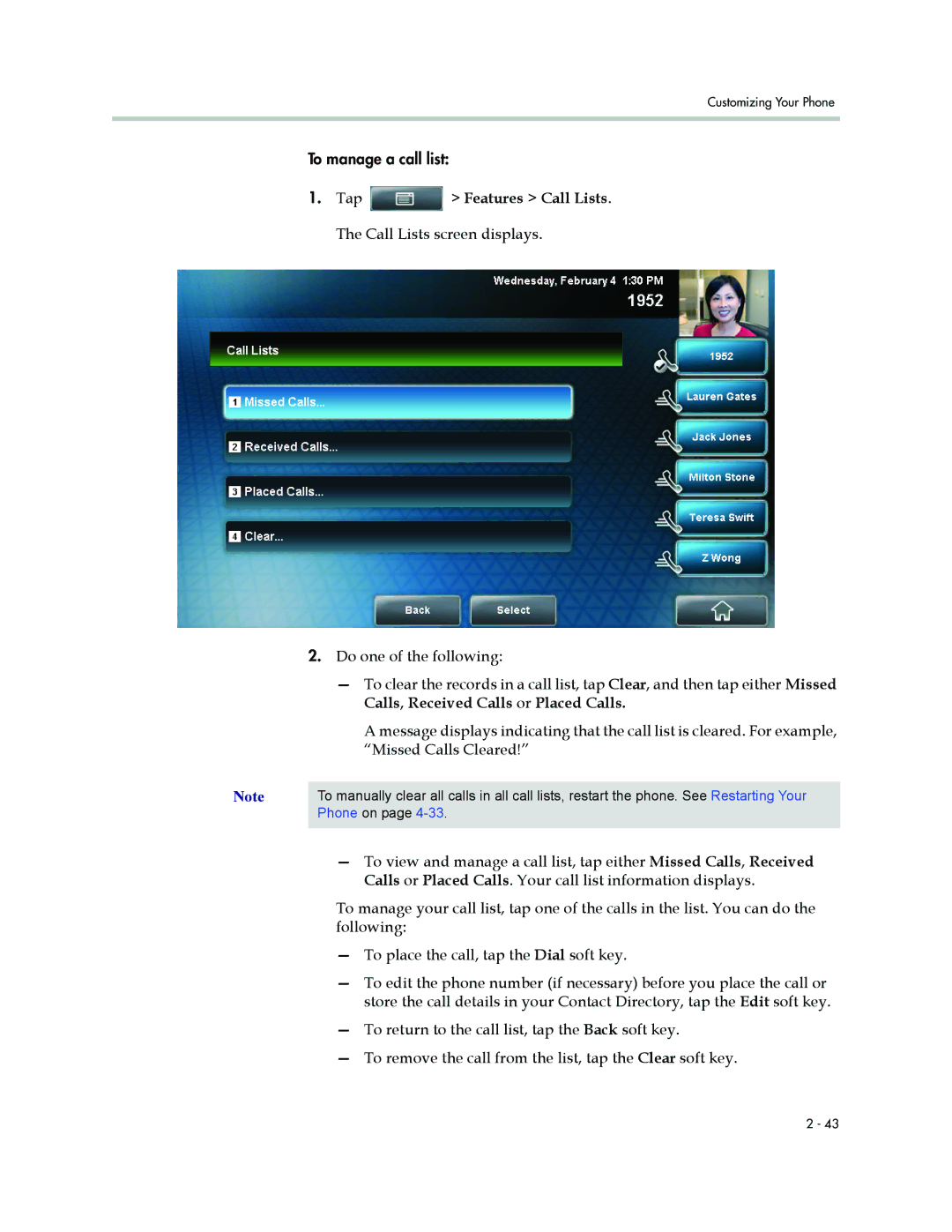 Polycom 1500 manual To manage a call list 