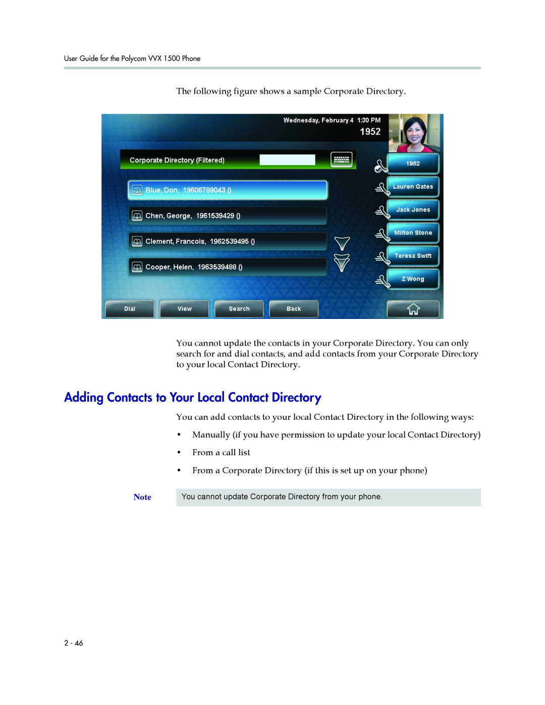 Polycom 1500 manual Adding Contacts to Your Local Contact Directory 