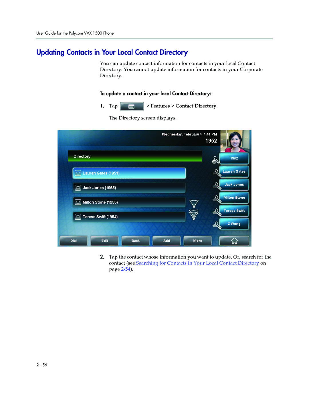 Polycom 1500 manual Updating Contacts in Your Local Contact Directory 
