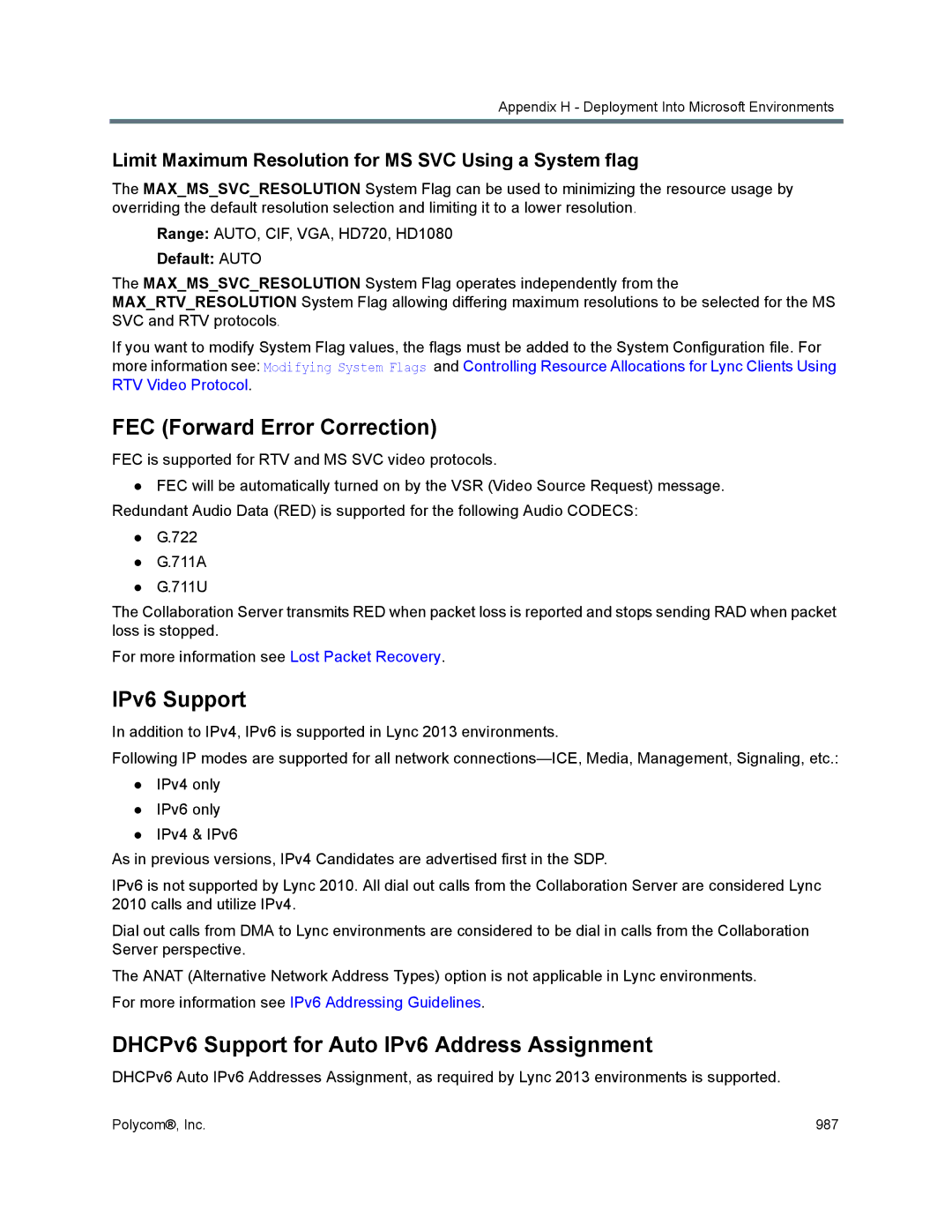 Polycom 1500/1800/2000/4000 FEC Forward Error Correction, IPv6 Support, DHCPv6 Support for Auto IPv6 Address Assignment 