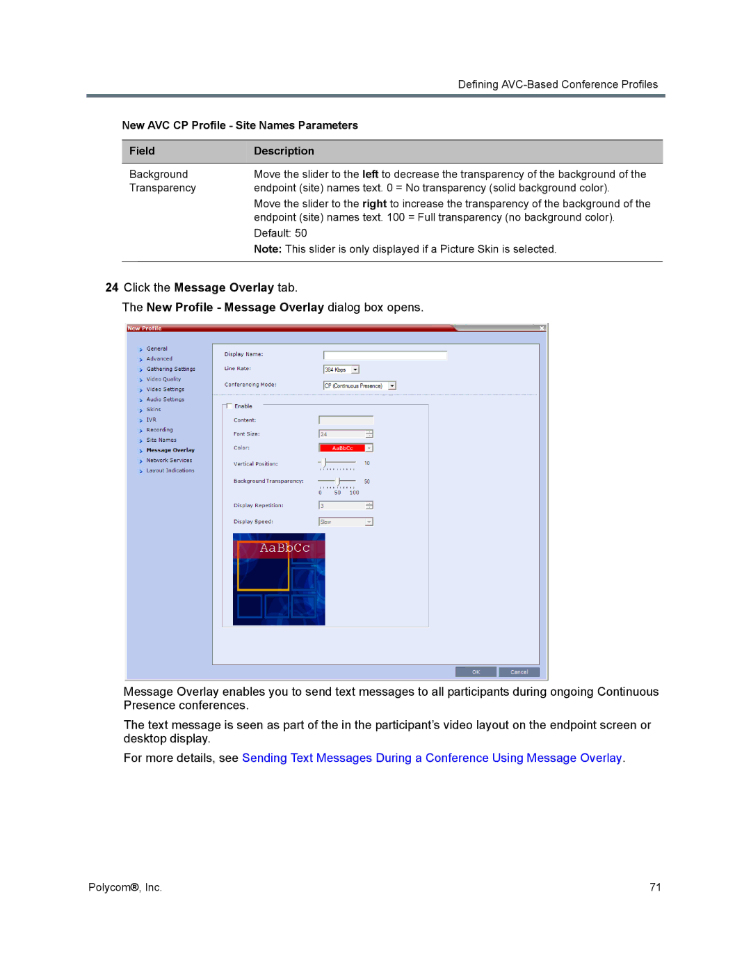 Polycom 1500/1800/2000/4000 manual New AVC CP Profile Site Names Parameters 