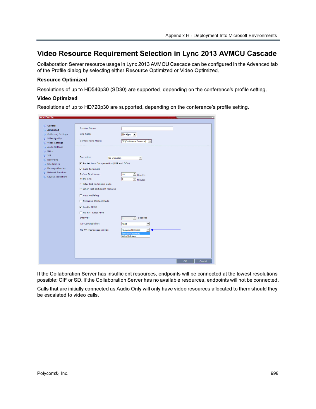 Polycom 1500/1800/2000/4000 manual Resource Optimized, Video Optimized 