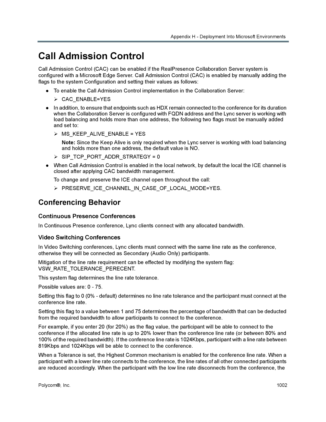 Polycom 1500/1800/2000/4000 manual Call Admission Control, Conferencing Behavior, Continuous Presence Conferences 