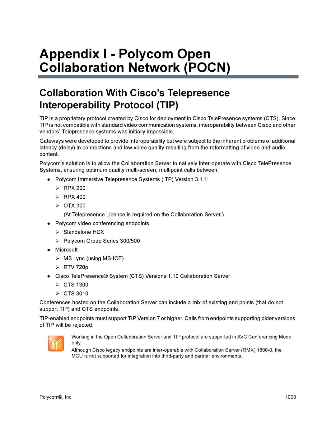 Polycom 1500/1800/2000/4000 manual Appendix I Polycom Open Collaboration Network Pocn 