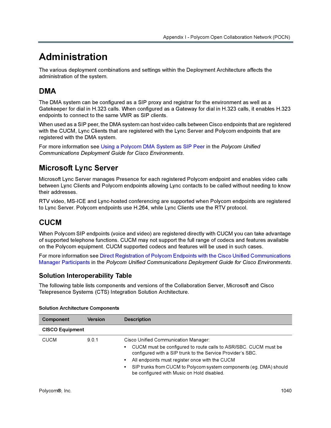 Polycom 1500/1800/2000/4000 manual Microsoft Lync Server, Solution Interoperability Table 