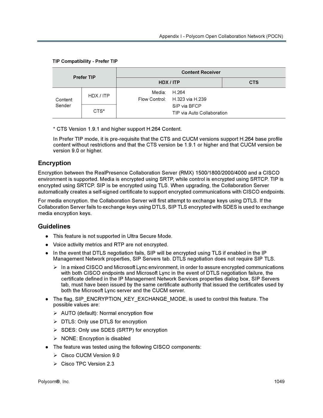 Polycom 1500/1800/2000/4000 manual Encryption, TIP Compatibility Prefer TIP Content Receiver 