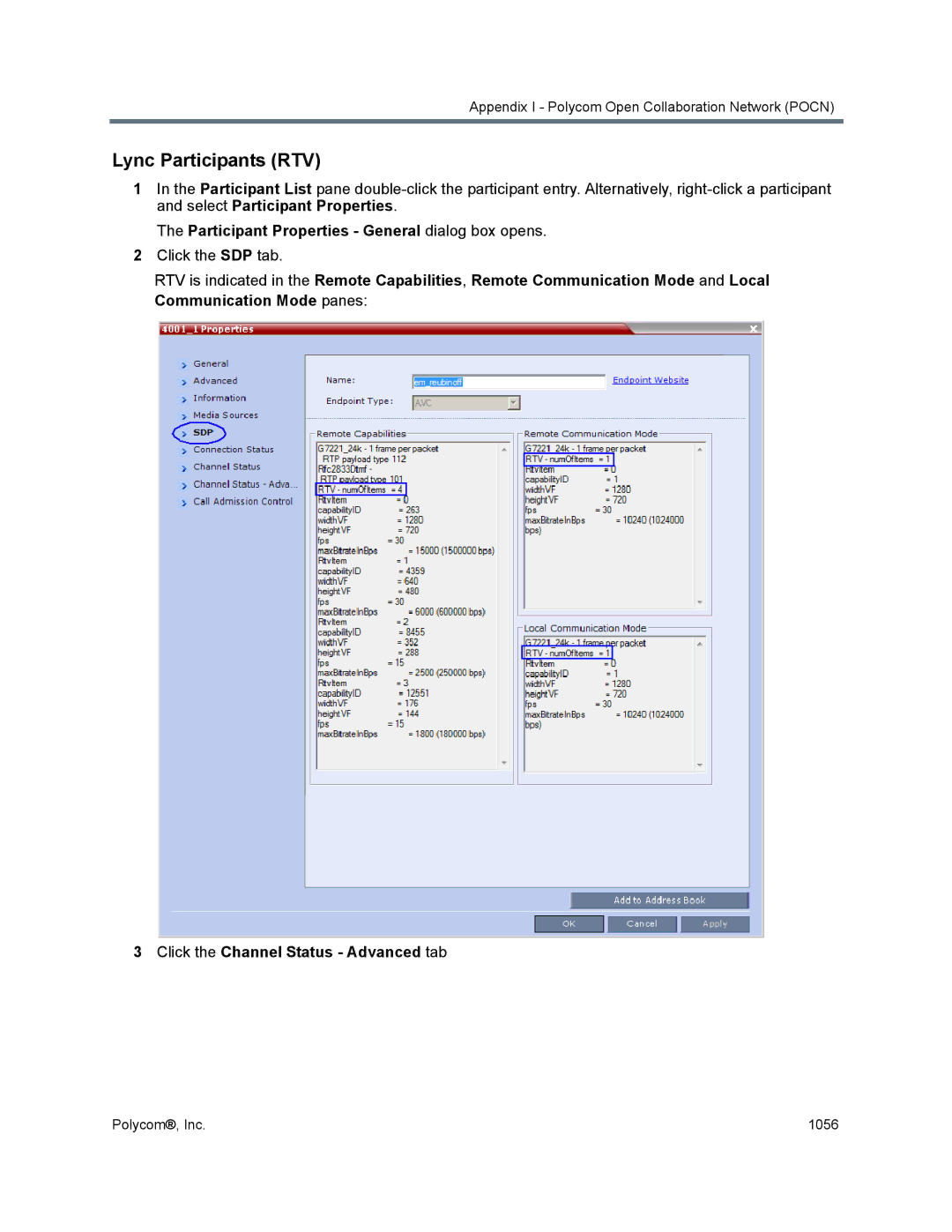 Polycom 1500/1800/2000/4000 manual Lync Participants RTV 