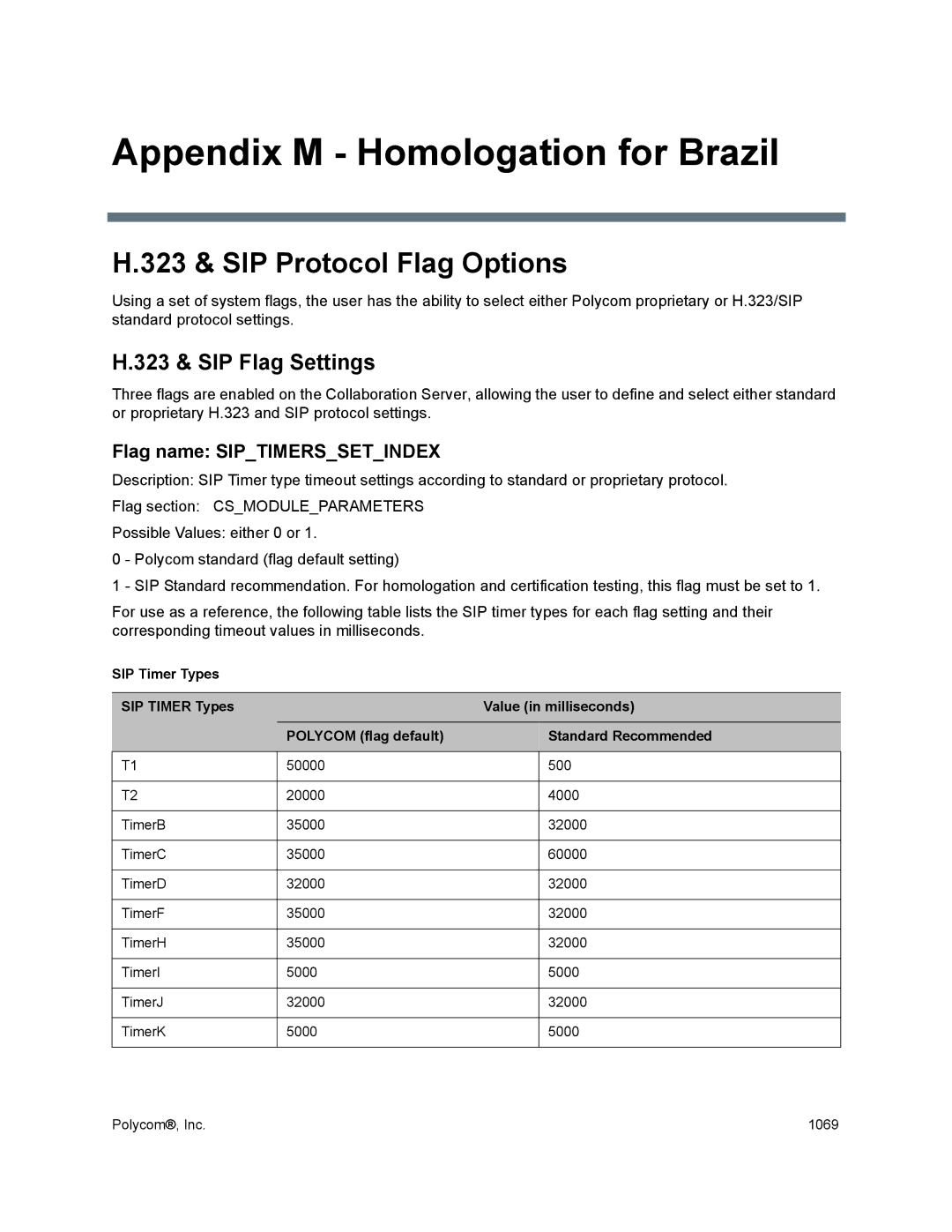 Polycom 1500/1800/2000/4000 Appendix M Homologation for Brazil, 323 & SIP Protocol Flag Options, 323 & SIP Flag Settings 