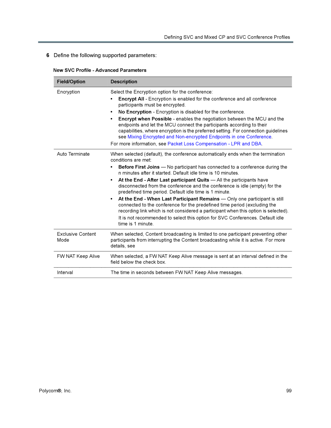 Polycom 1500/1800/2000/4000 manual Define the following supported parameters 