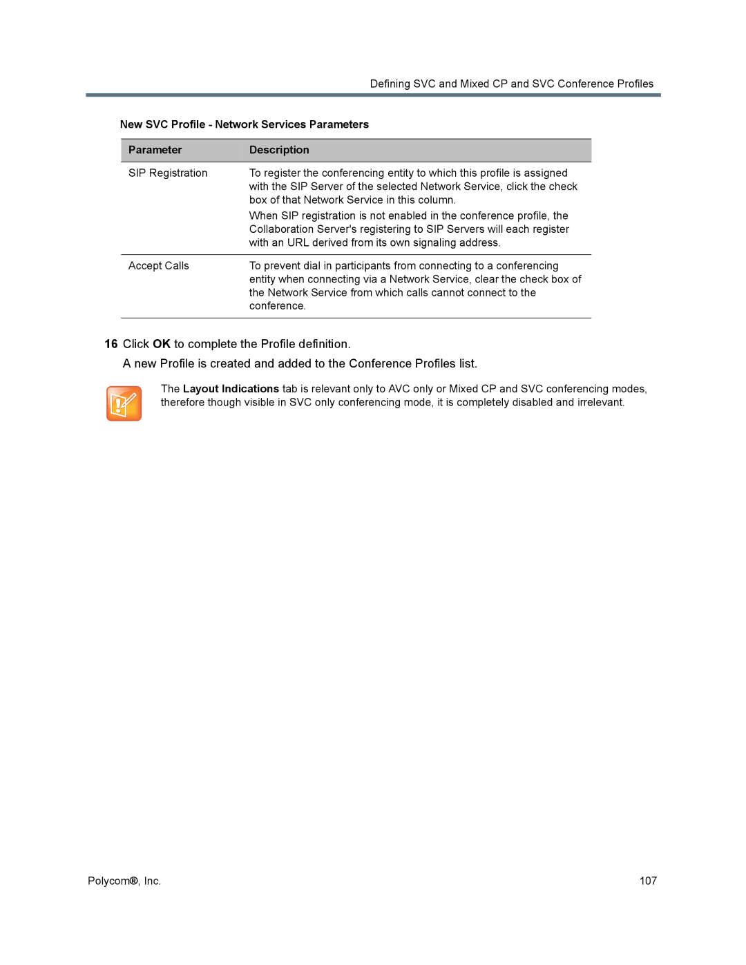 Polycom 1500/1800/2000/4000 manual New SVC Profile Network Services Parameters, Parameter Description 