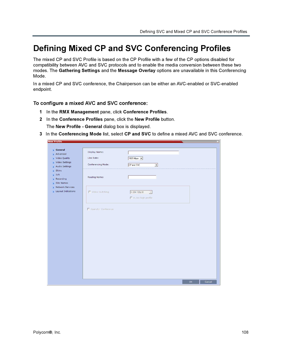 Polycom 1500/1800/2000/4000 Defining Mixed CP and SVC Conferencing Profiles, To configure a mixed AVC and SVC conference 