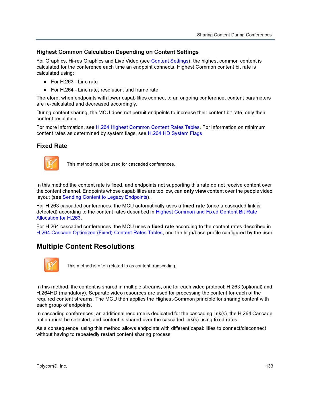 Polycom 1500/1800/2000/4000 manual Multiple Content Resolutions, Fixed Rate 