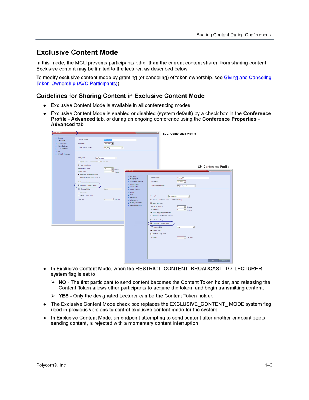 Polycom 1500/1800/2000/4000 manual Guidelines for Sharing Content in Exclusive Content Mode 