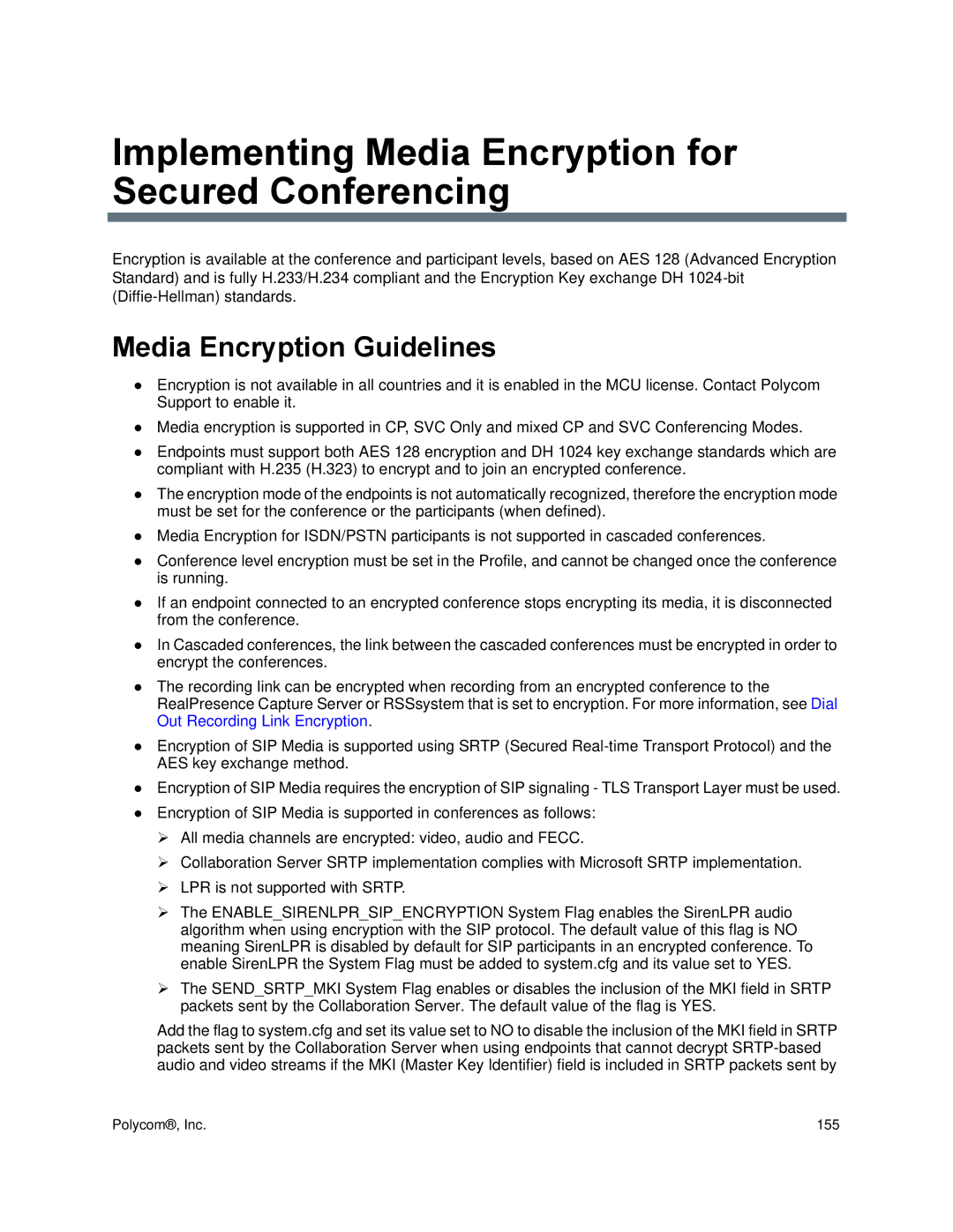 Polycom 1500/1800/2000/4000 manual Implementing Media Encryption for Secured Conferencing, Media Encryption Guidelines 