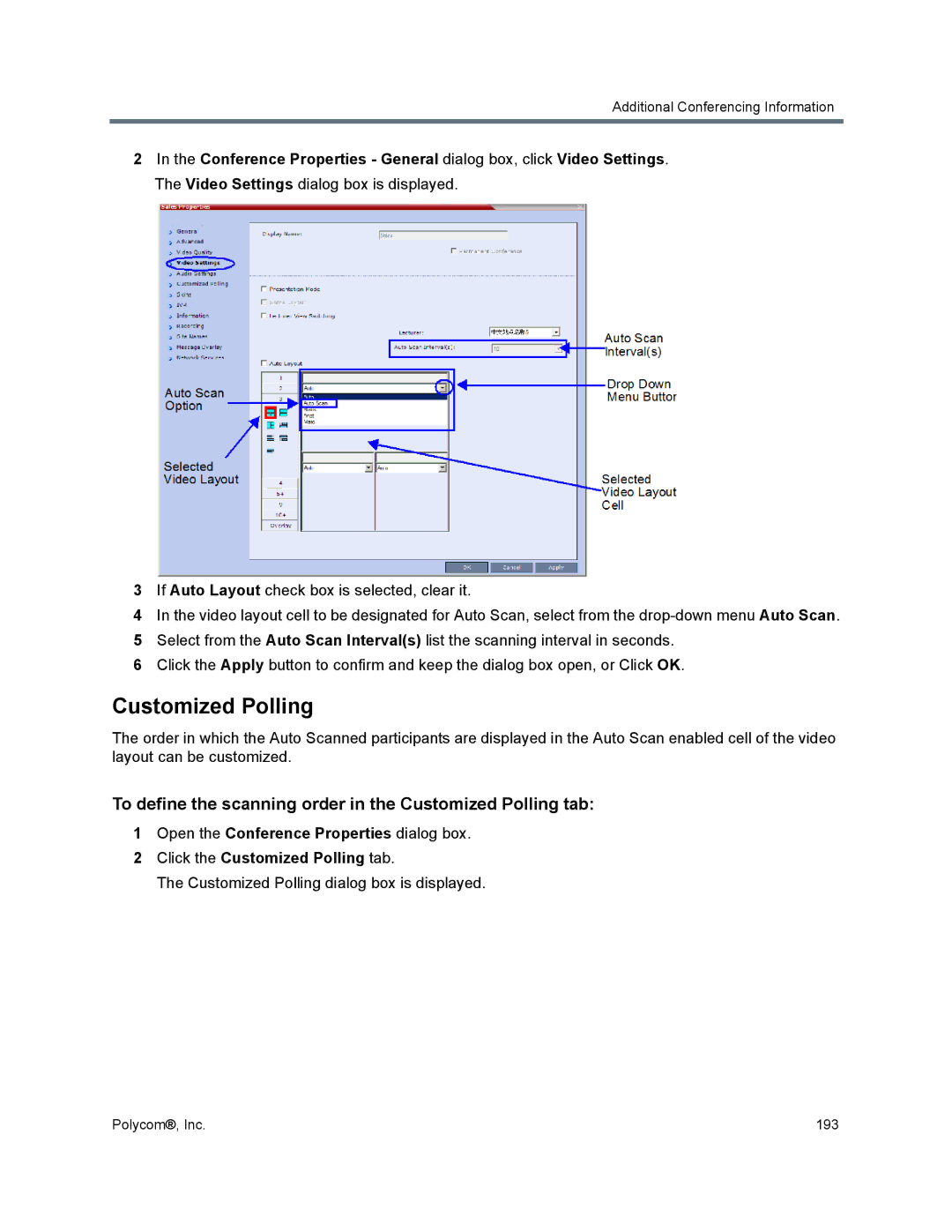 Polycom 1500/1800/2000/4000 manual To define the scanning order in the Customized Polling tab 