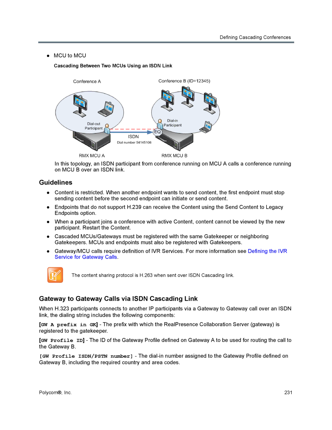 Polycom 1500/1800/2000/4000 manual Gateway to Gateway Calls via Isdn Cascading Link, MCU to MCU 