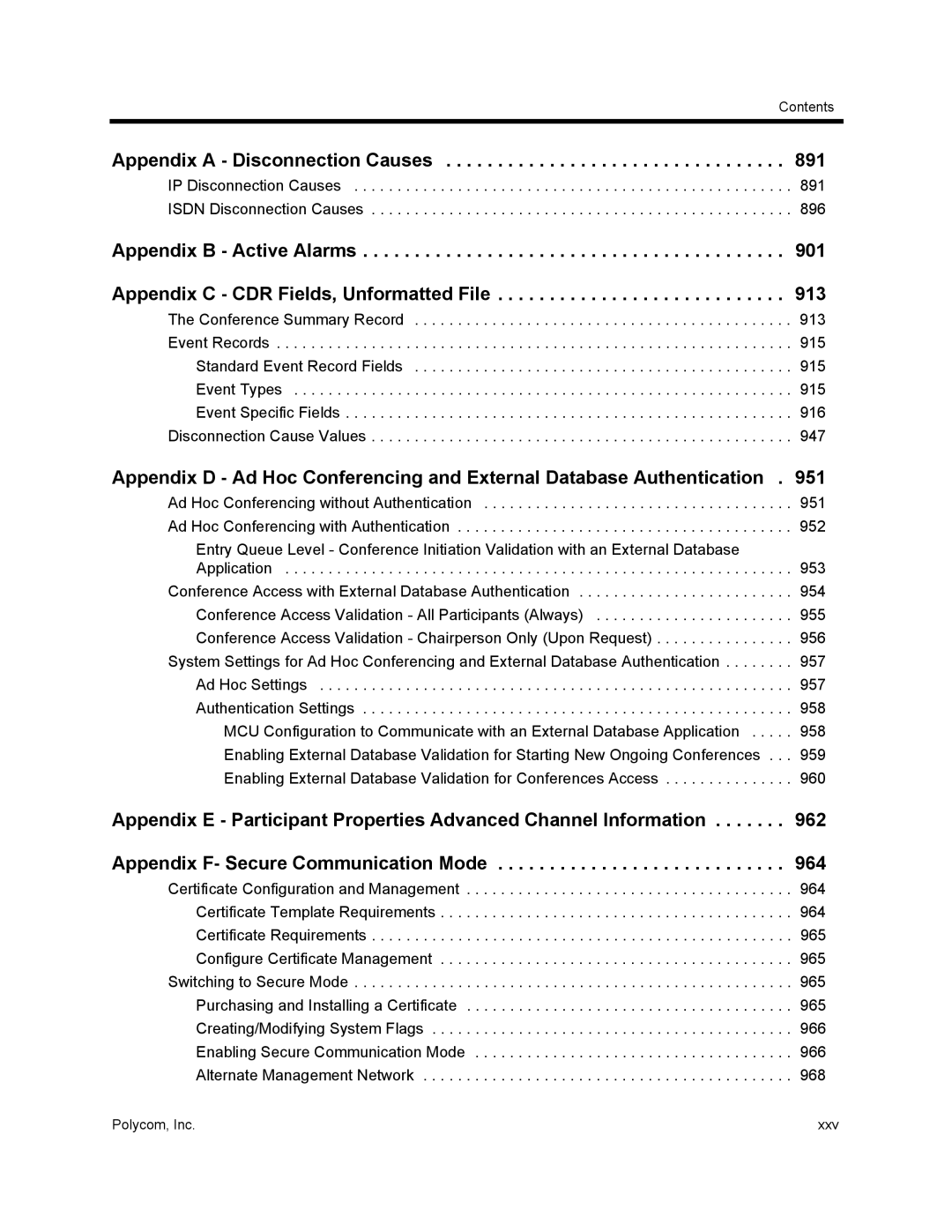 Polycom 1500/1800/2000/4000 manual Appendix a Disconnection Causes 891 