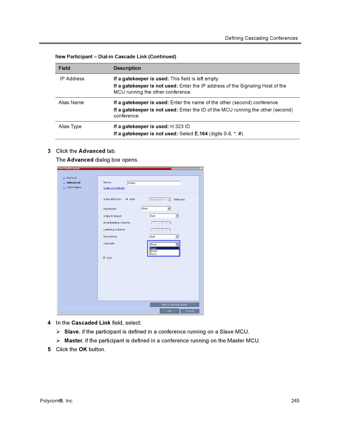 Polycom 1500/1800/2000/4000 manual If a gatekeeper is used This field is left empty, If a gatekeeper is used H.323 ID 