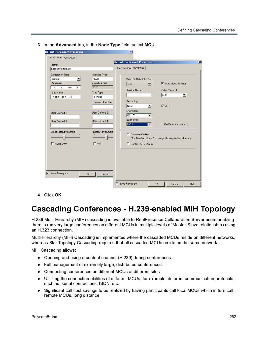 Polycom 1500/1800/2000/4000 manual Cascading Conferences H.239-enabled MIH Topology 