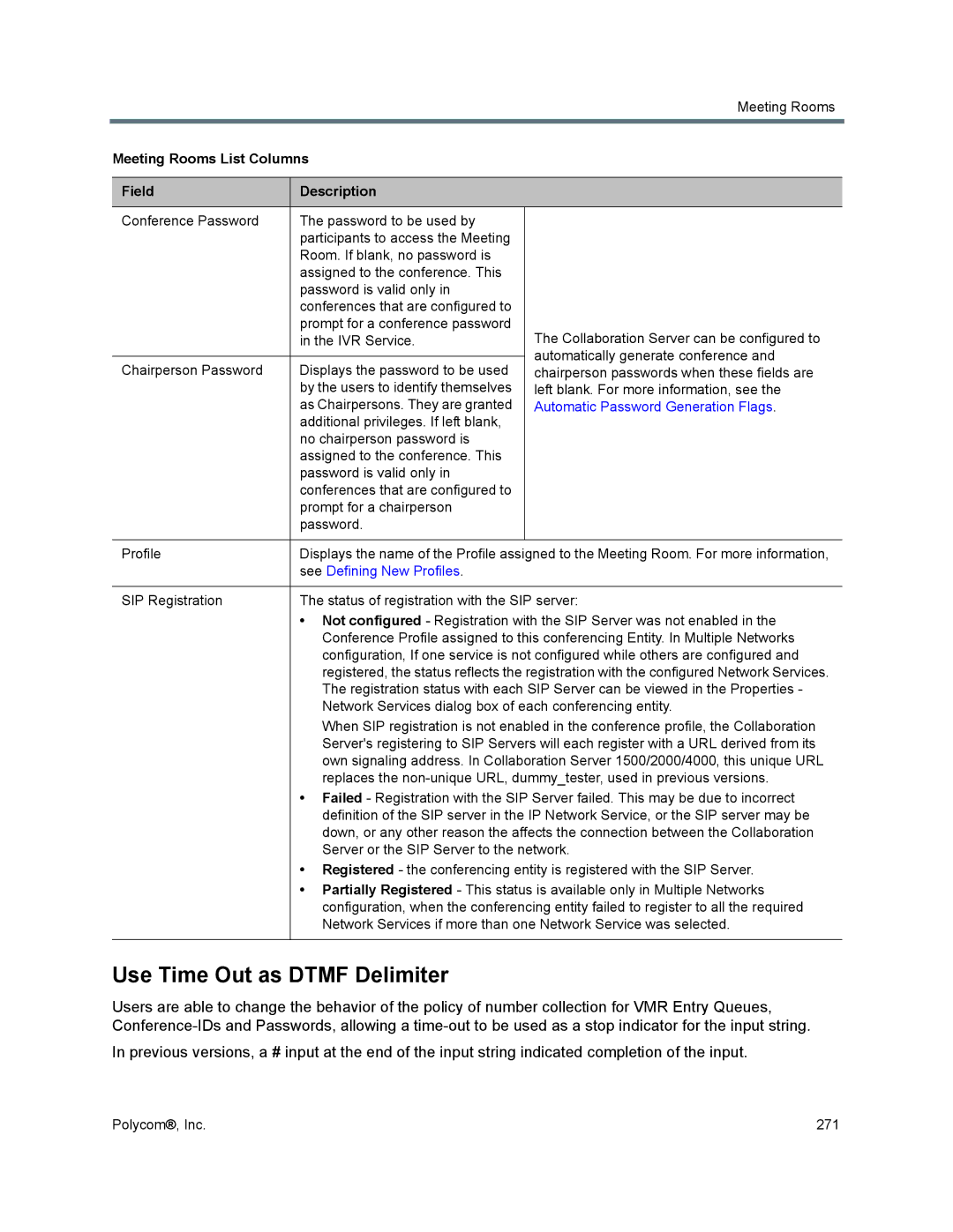 Polycom 1500/1800/2000/4000 manual Use Time Out as Dtmf Delimiter, Automatic Password Generation Flags 