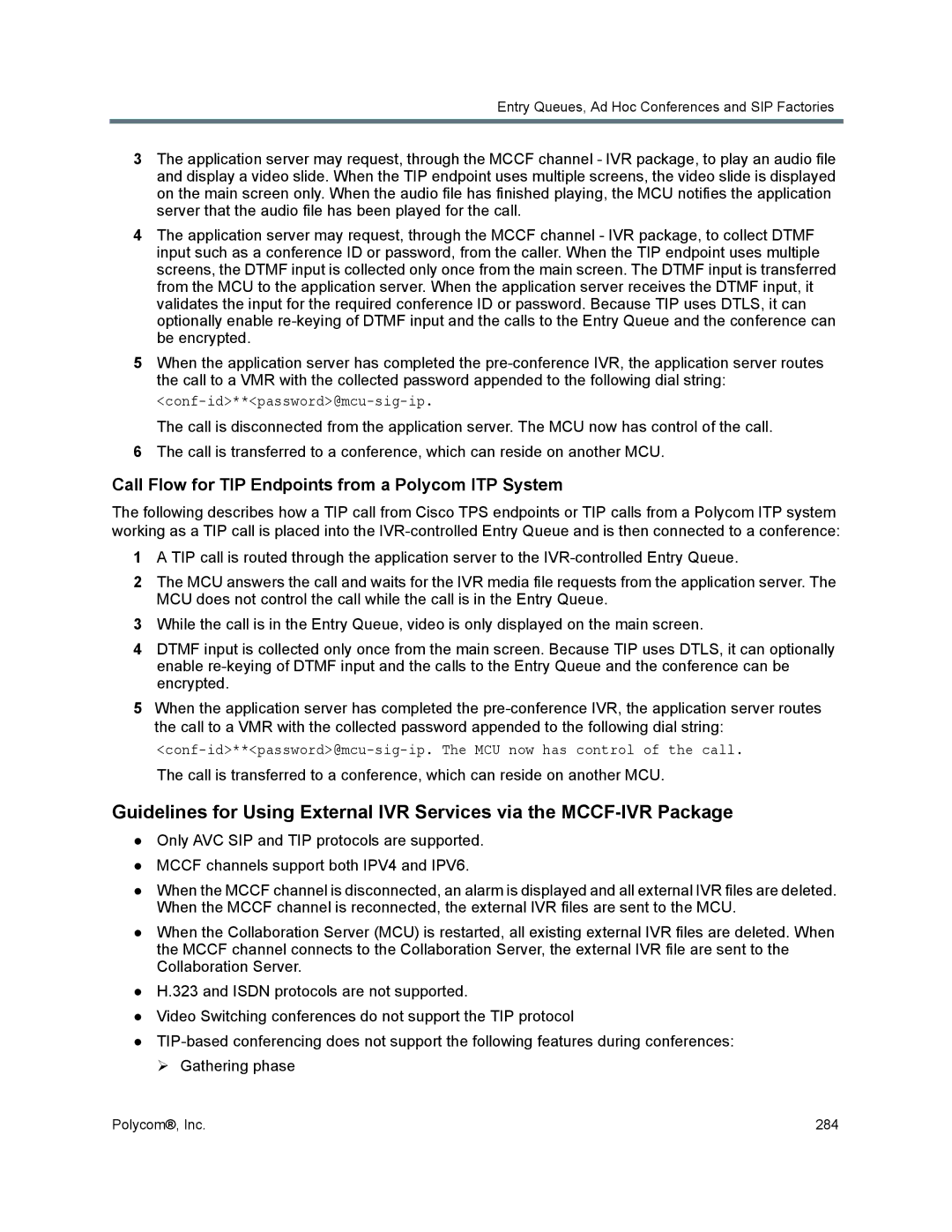 Polycom 1500/1800/2000/4000 manual Call Flow for TIP Endpoints from a Polycom ITP System 