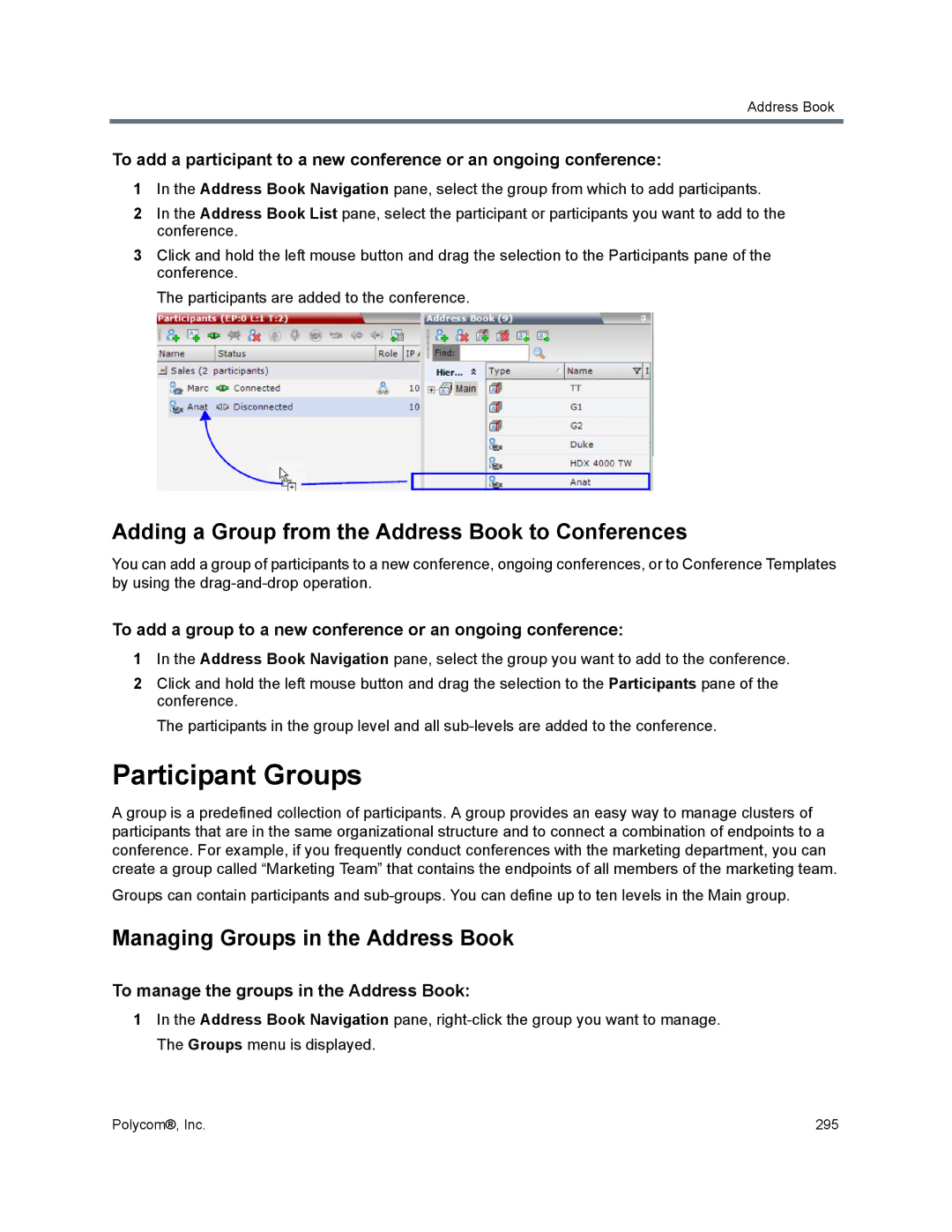 Polycom 1500/1800/2000/4000 manual Participant Groups, Adding a Group from the Address Book to Conferences 