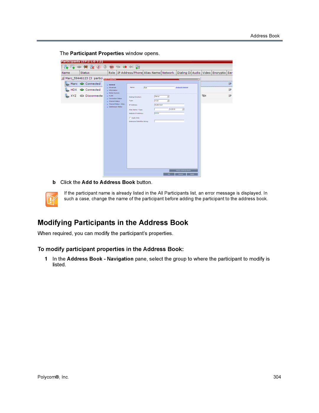 Polycom 1500/1800/2000/4000 manual Modifying Participants in the Address Book 