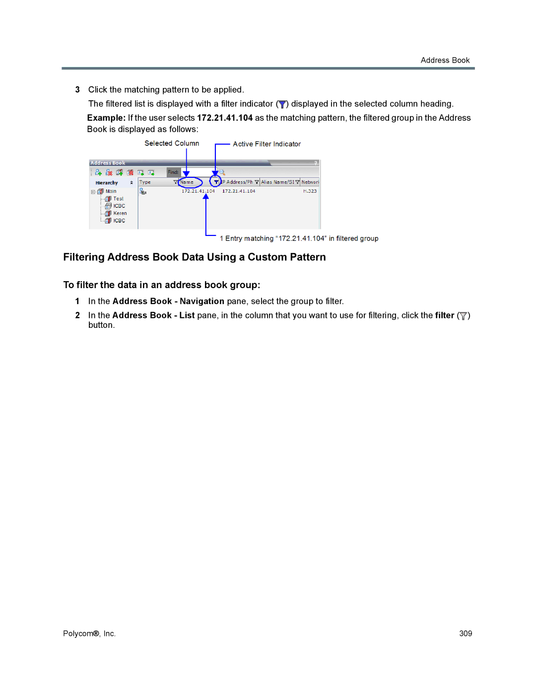 Polycom 1500/1800/2000/4000 manual Filtering Address Book Data Using a Custom Pattern 