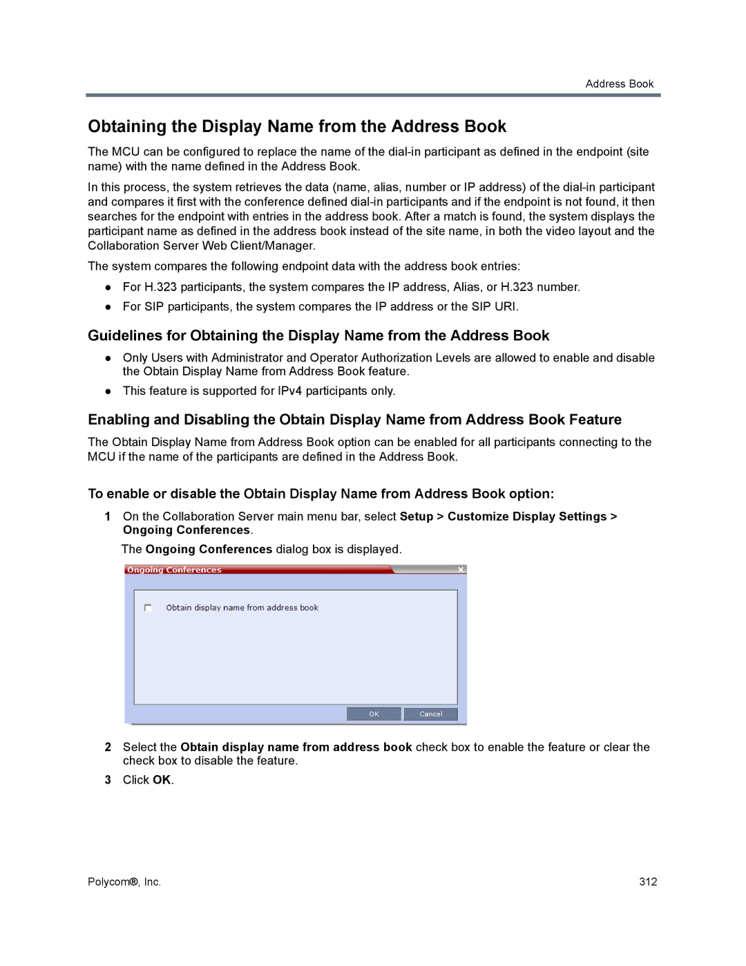 Polycom 1500/1800/2000/4000 manual Obtaining the Display Name from the Address Book 